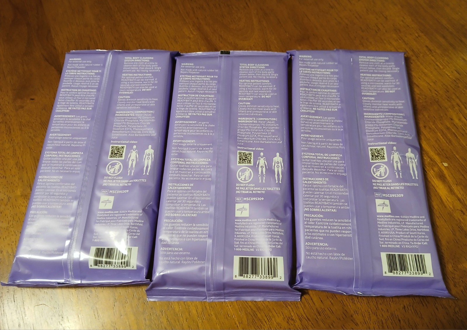 Pack of 3 MEDLINE Ready Bath Fresh Bathing Cloths 8ct each pack = 24 total