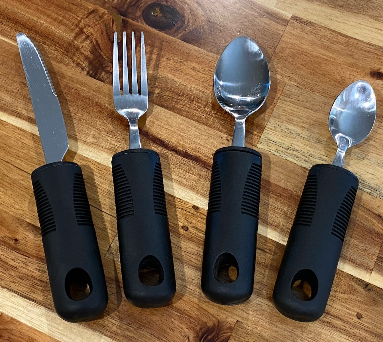 Handicap Adaptive Weighted Eating Utensils Set (4) Stainless Black Grip