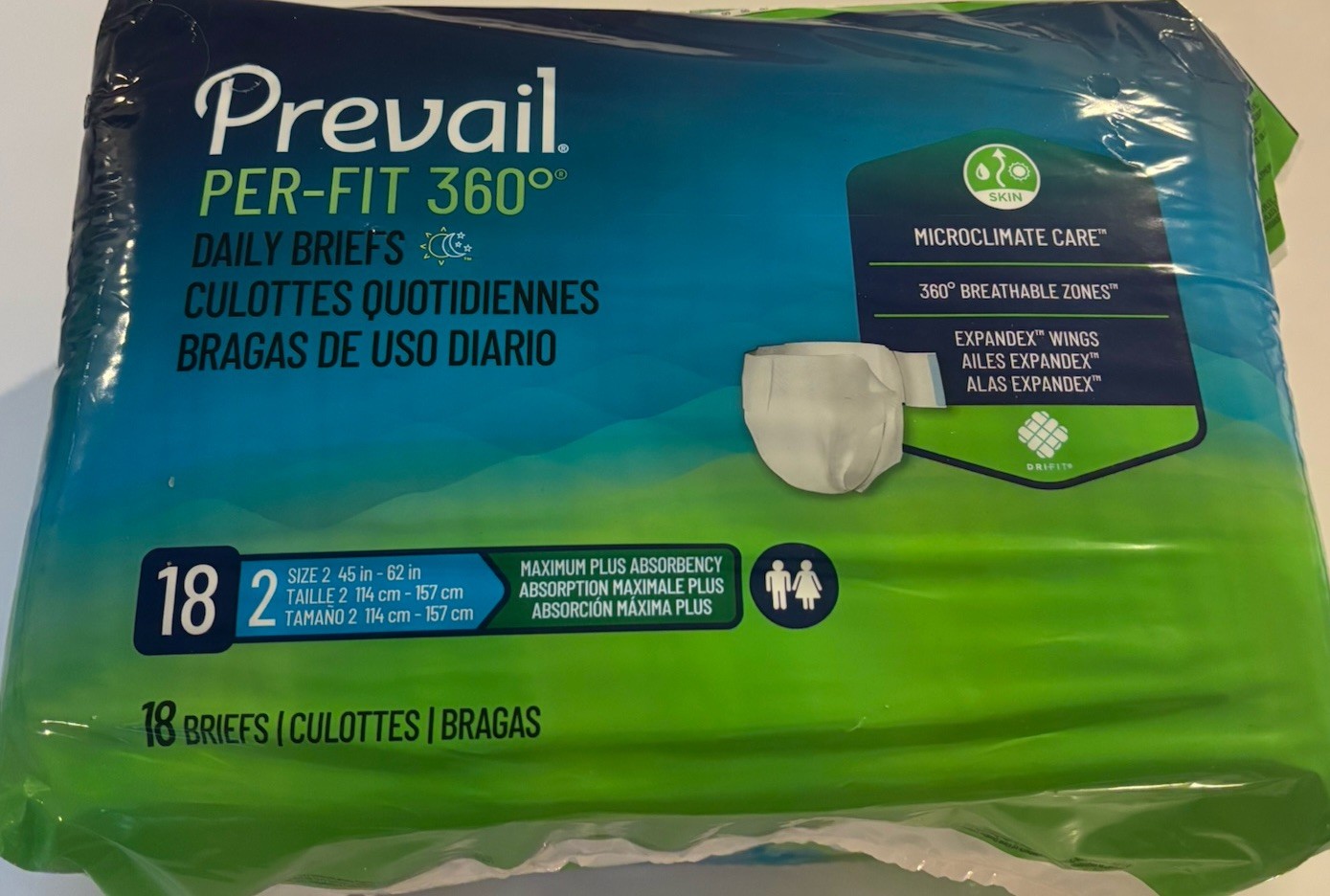 Prevail Per-Fit 360 Incontinence Brief 2 Breathable Sizes 45 In – 62 In New 18ct