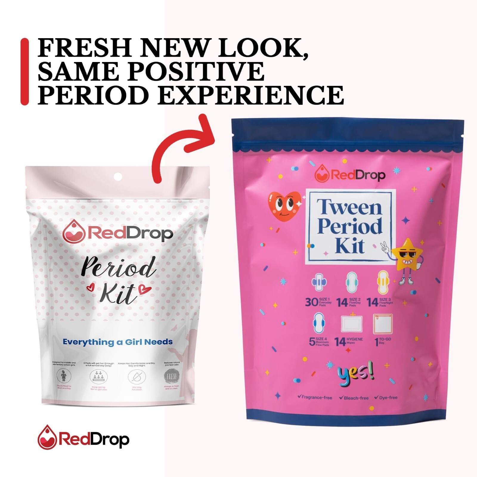 RedDrop 72 PC Period Kit for Tweens – Comfort Fit Feminine Pads Designed for …