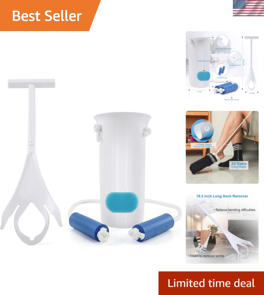 Sock Aid Kit, Flexible Sock Aid Device with Long Rope – Sock Puller aid Easy …