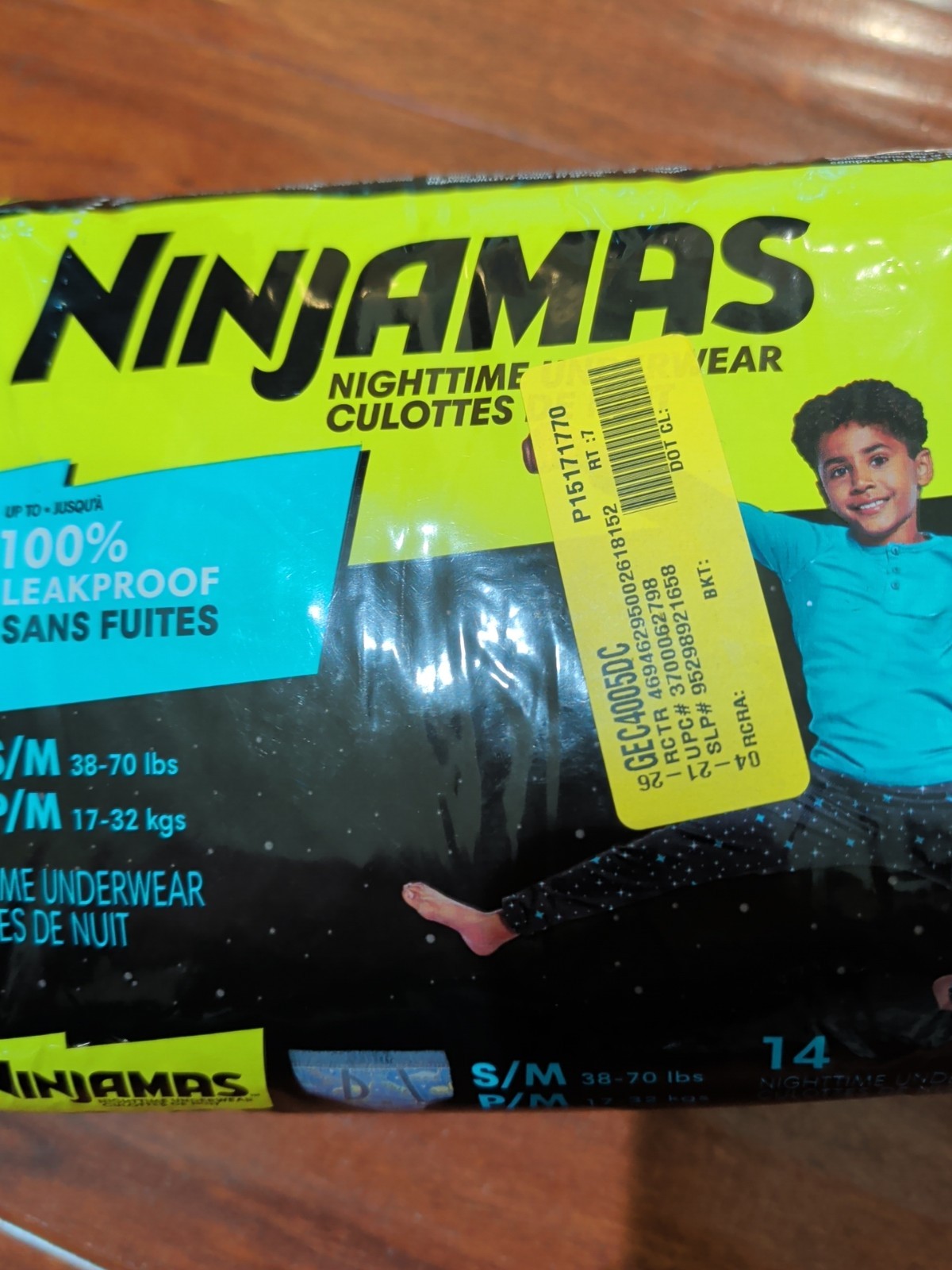 Ninjamas Nighttime Bedwetting Underwear for Girls Size S/M 14 Count 38-65 Lb