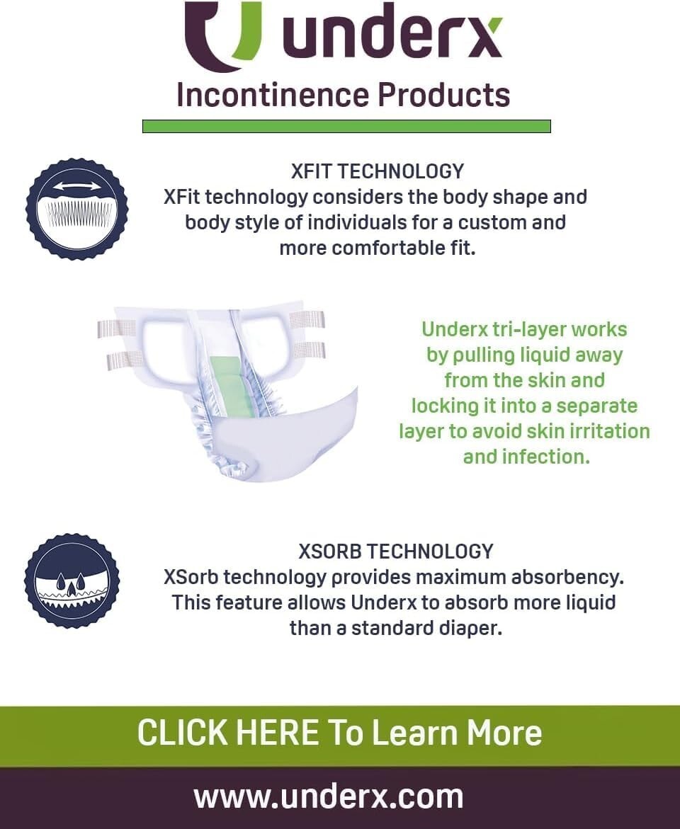 UnderX Disposable Tabbed Briefs Adult Diapers-Absorbent Incontinence Underwear