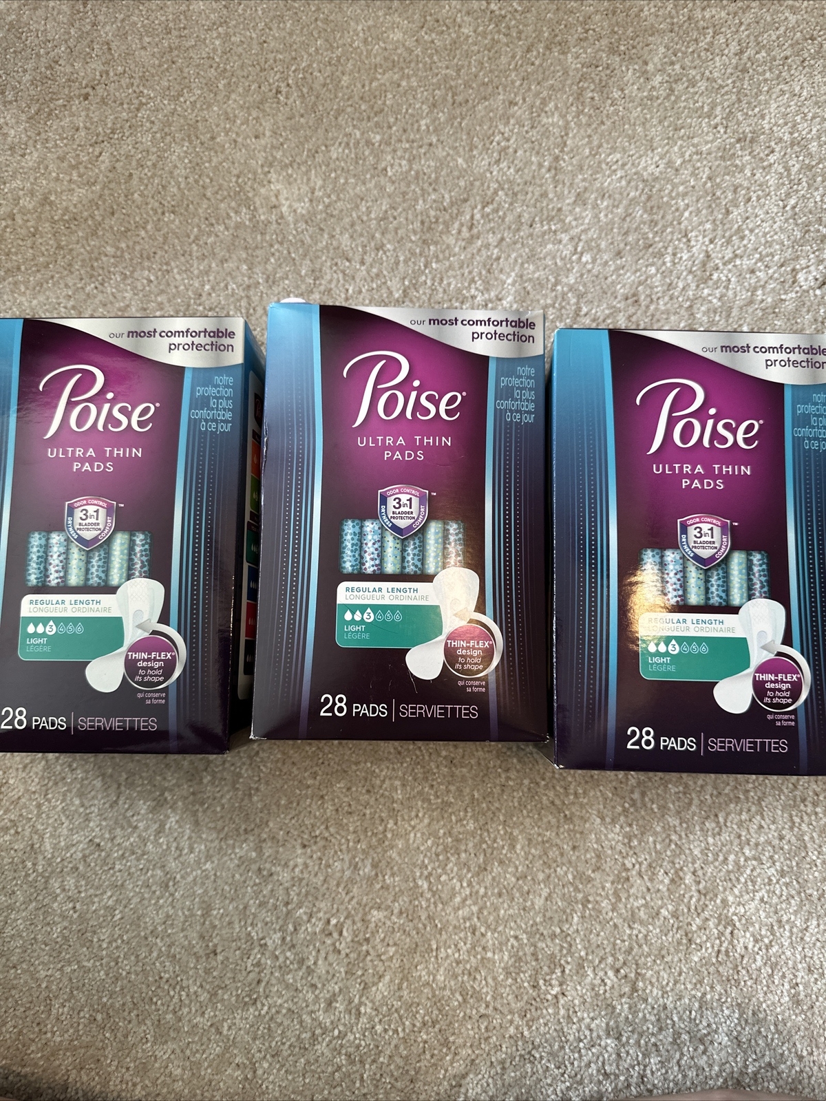 Poise Ultra Thin Incontinence Pad – Light Absorbency, 28 Count – 3 Boxes✅