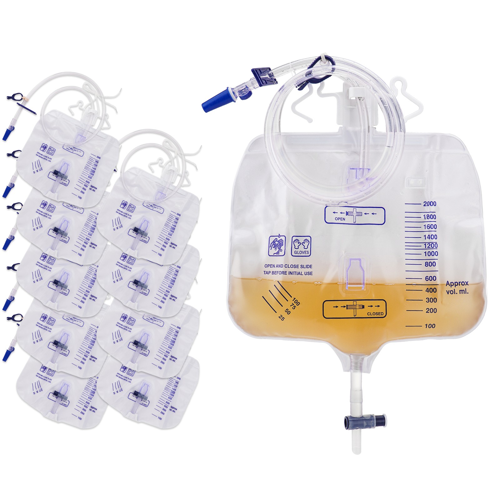 Pack of 10 Large Urinary Drainage Bag w/ Anti-Reflux Chamber 2000ml Capacity USA