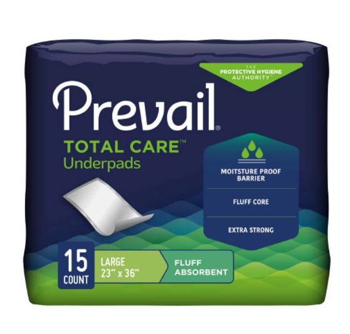 Prevail Underpad 23 X 36 Inch Disposable Fluff Light Absorbency, Case of 120