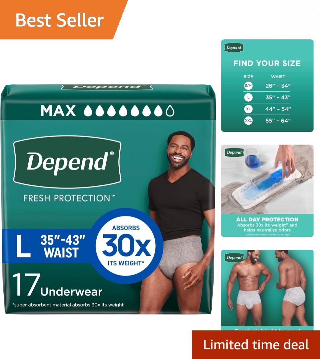 Fresh Protection Adult Diapers for Men – Large, Maximum Absorbency, 17 Count