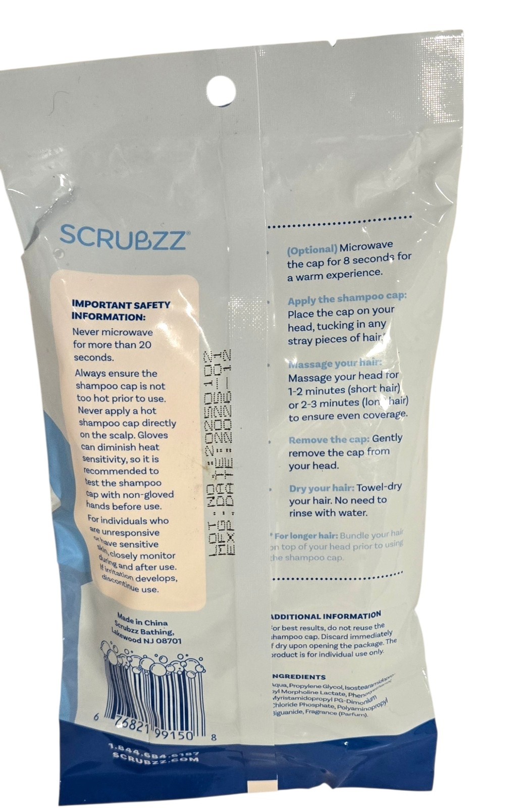 Scrubzz Rinse-Free Shampoo Cap Fresh Scent Elder Care Camping Post-Surgery New
