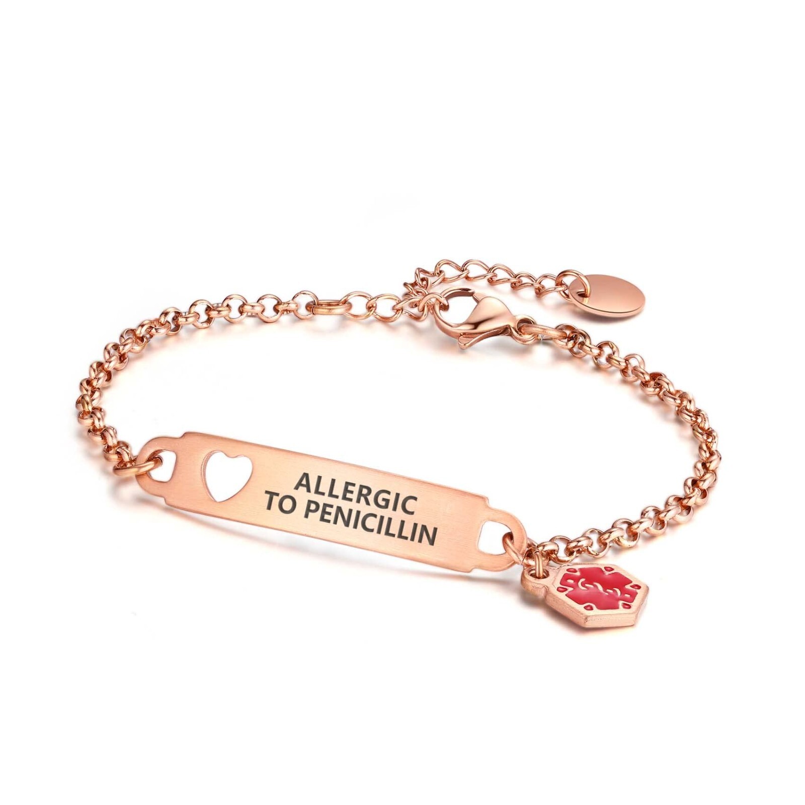 Divoti Pre-Engraved Simple Rolo Chain Medical Alert id Bracelet for Women