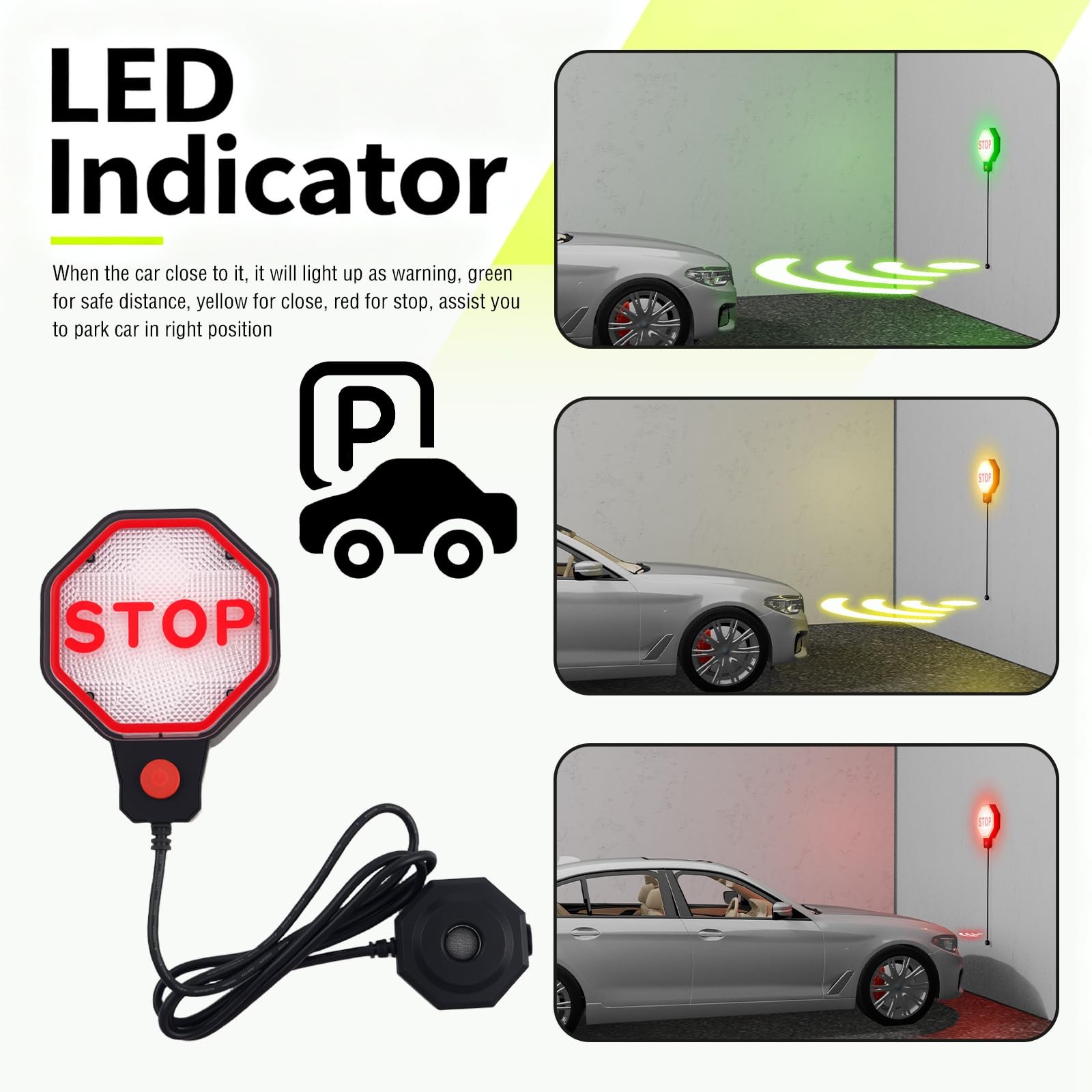 LED Garage Parking Aid Adjustable,Dual Power Garage Parking Sensor with LED Red/