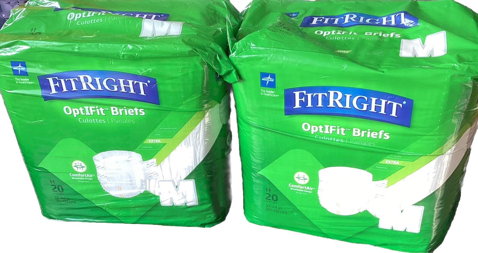 2Pks Medline FitRight Optifit Extra Incontinence Briefs Medium Stop Leaks (40)
