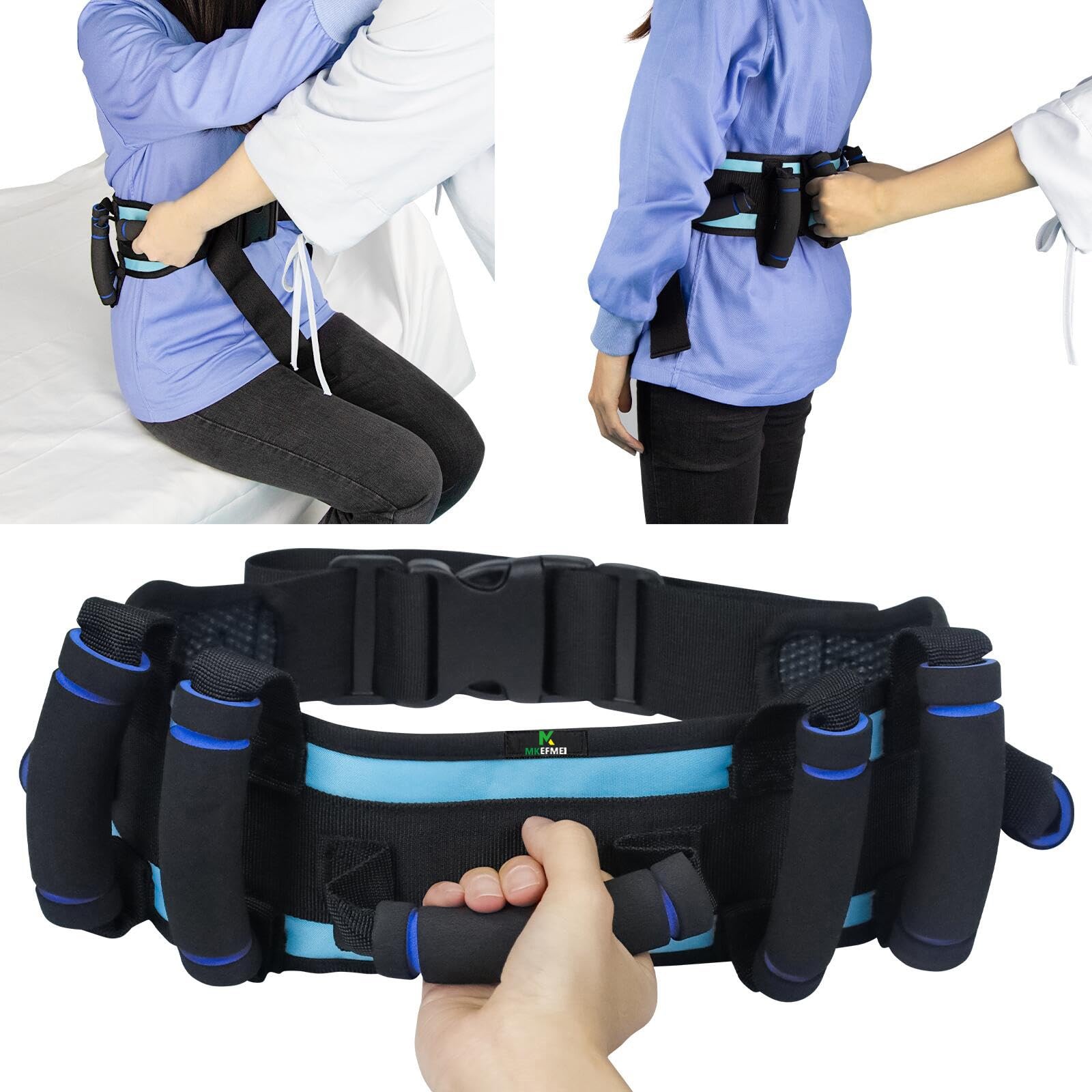 Transfer Belt with 7 Padded Handles & Quick Release Buckle, Up to 56″ Waist