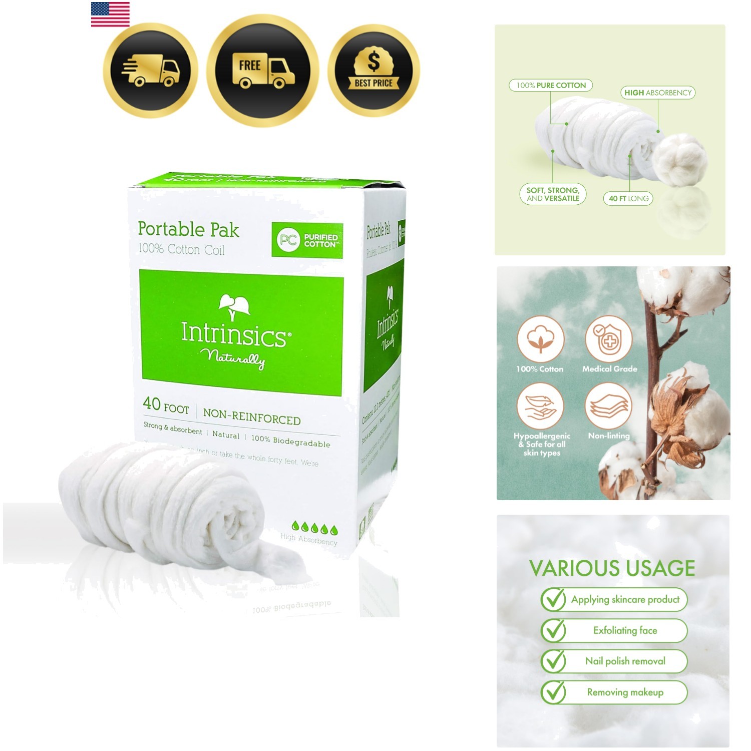 Portable 100% Cotton Coil 40 ft – Professional, High Absorbency, and Non-Rein…