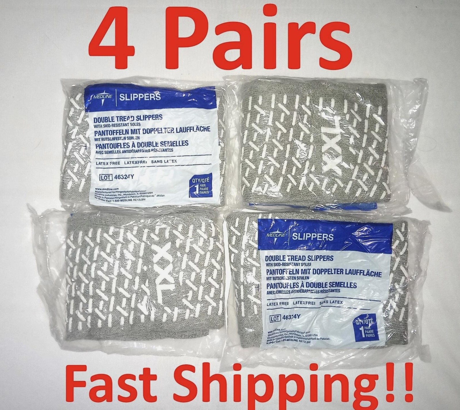 4 Pairs Hospital Socks NON Skid Slip Double Knit Gray Yoga Size XXL NEW
