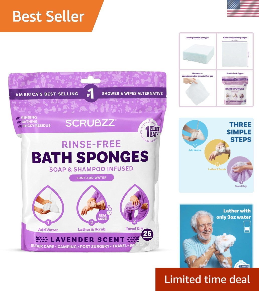 25 Pack of Luxury Lavender Rinse-Free Bath Wipes – Perfect for Travel and Care