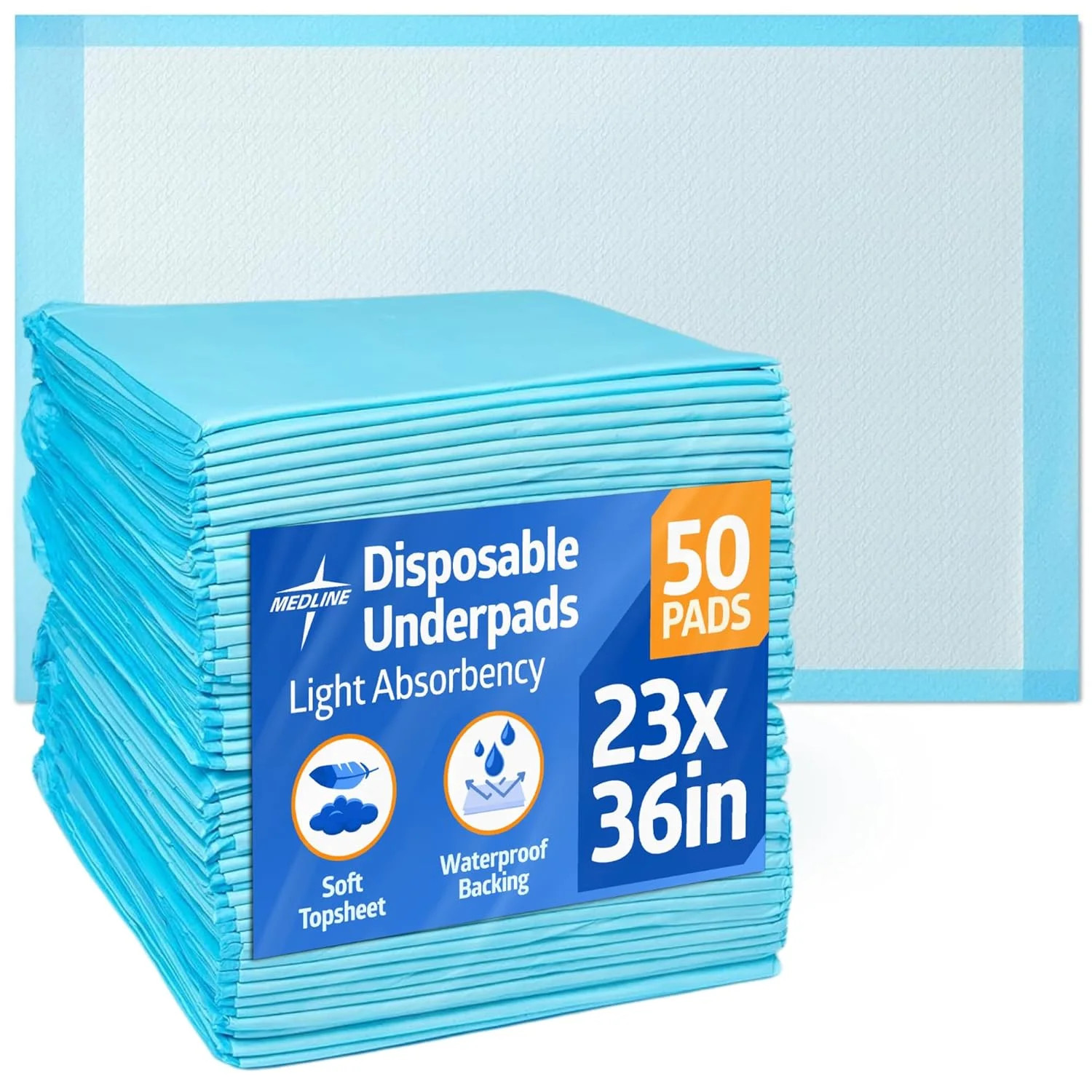 Medline Light Absorbency Underpad, 23″ x 36″, 50 Count, Disposable Bed, Furnitur