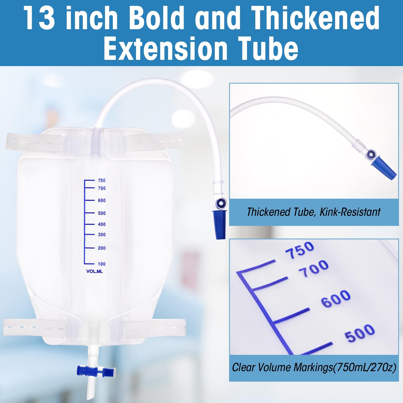 750 mL Catheter Leg Bag for Men and Women 3 Pack Urinary Drainage Bag with An…