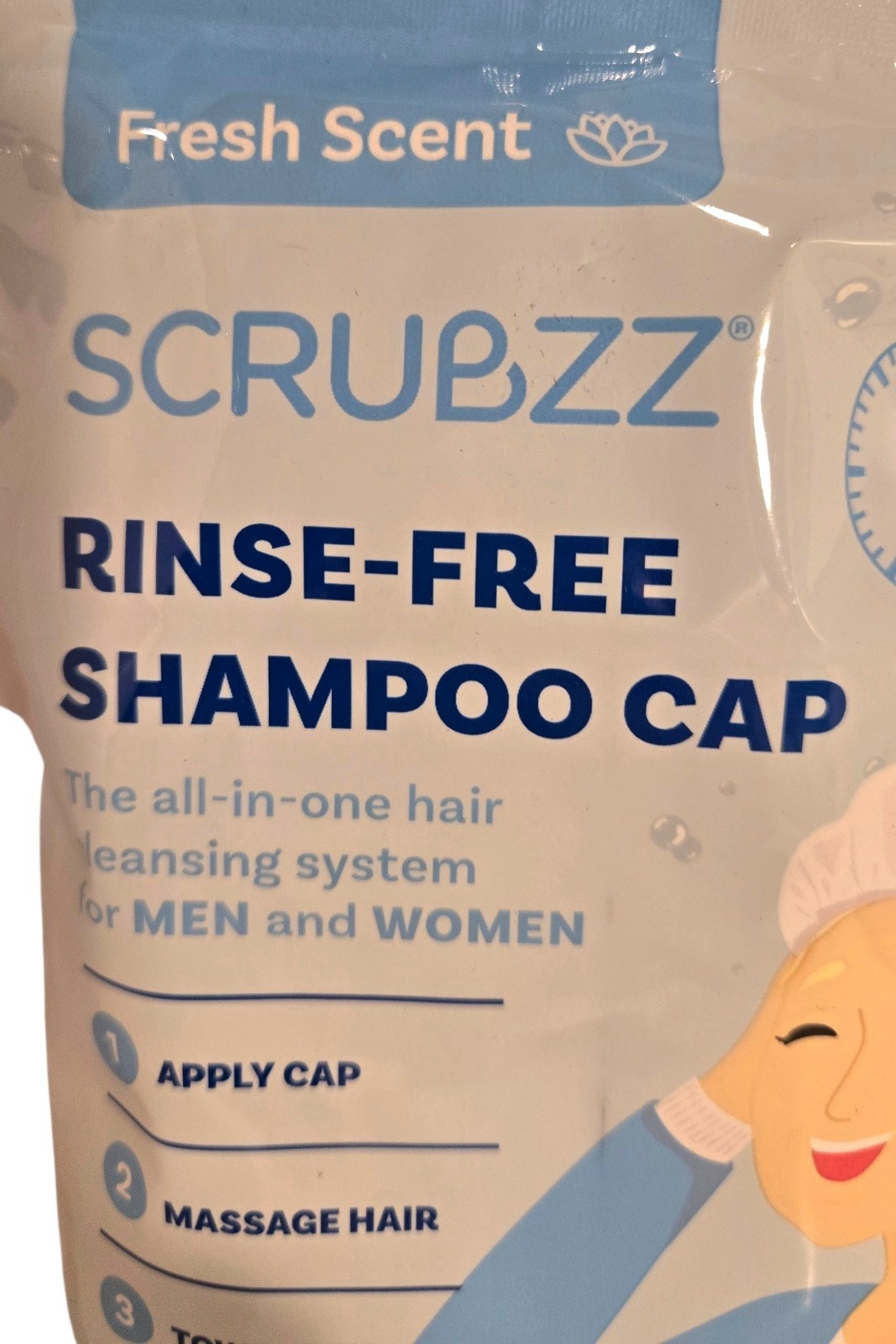 Scrubzz Rinse-Free Shampoo Cap Fresh Scent Elder Care Camping Post-Surgery New