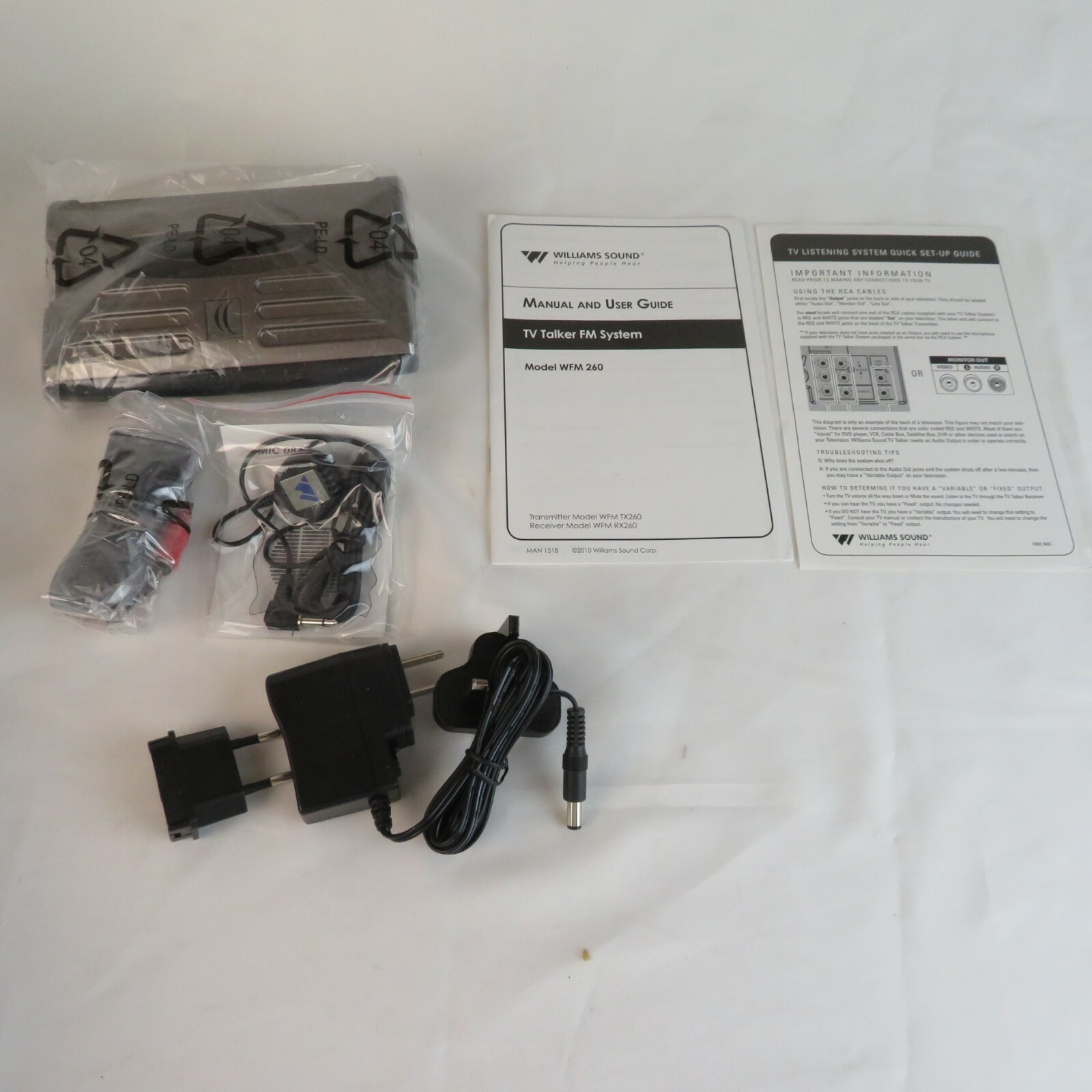 New Old Stock – Williams Sound WFM TX260 – Base, Mic, Power Supply, Audio Cords