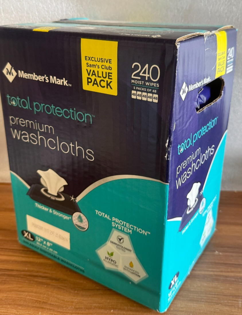 Member’s Mark Total Protection Premium Washcloths XL 240 Count 12×8 Sealed