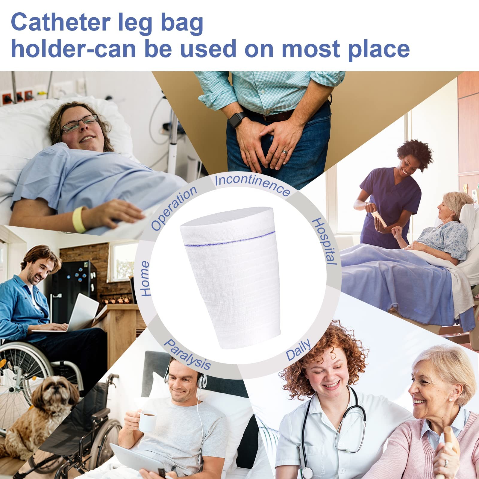 2 PCS Catheter Leg Bag Holder Stay in Place Urine Bags for Legs Medium, White