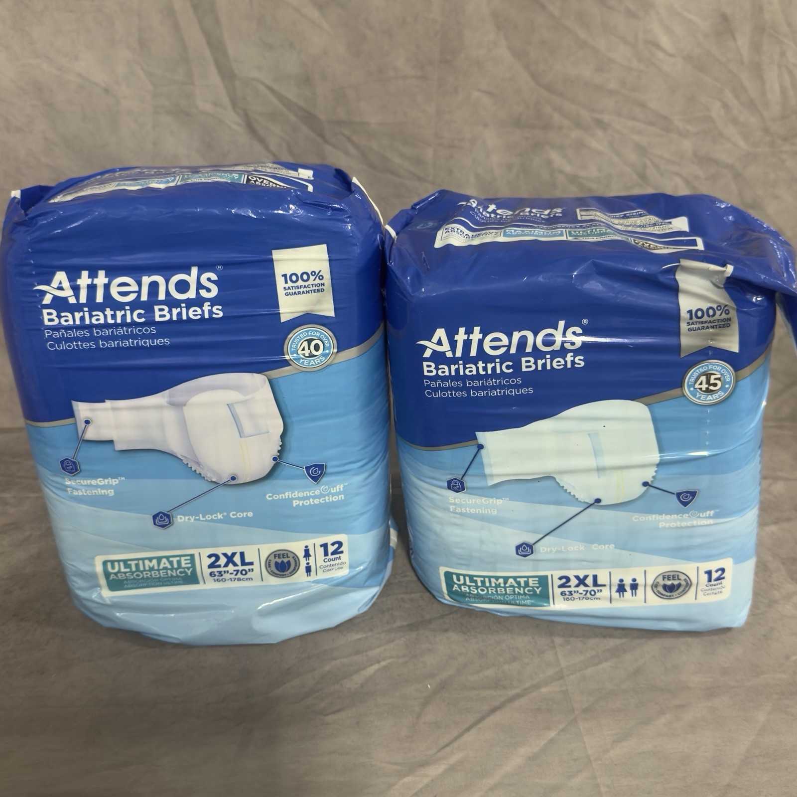 2 packs of 12 2XL Attends Adult Diapers Bariatric Underwear ultimate Heavy 2XL