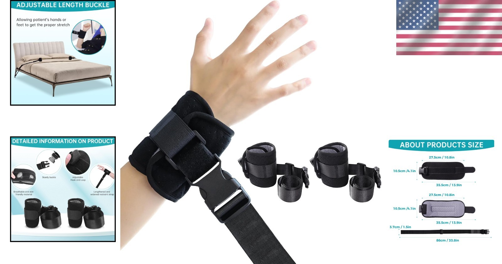 Multifunctional Patient Restraints – Easy Attachment for Enhanced Safety, 2PCS