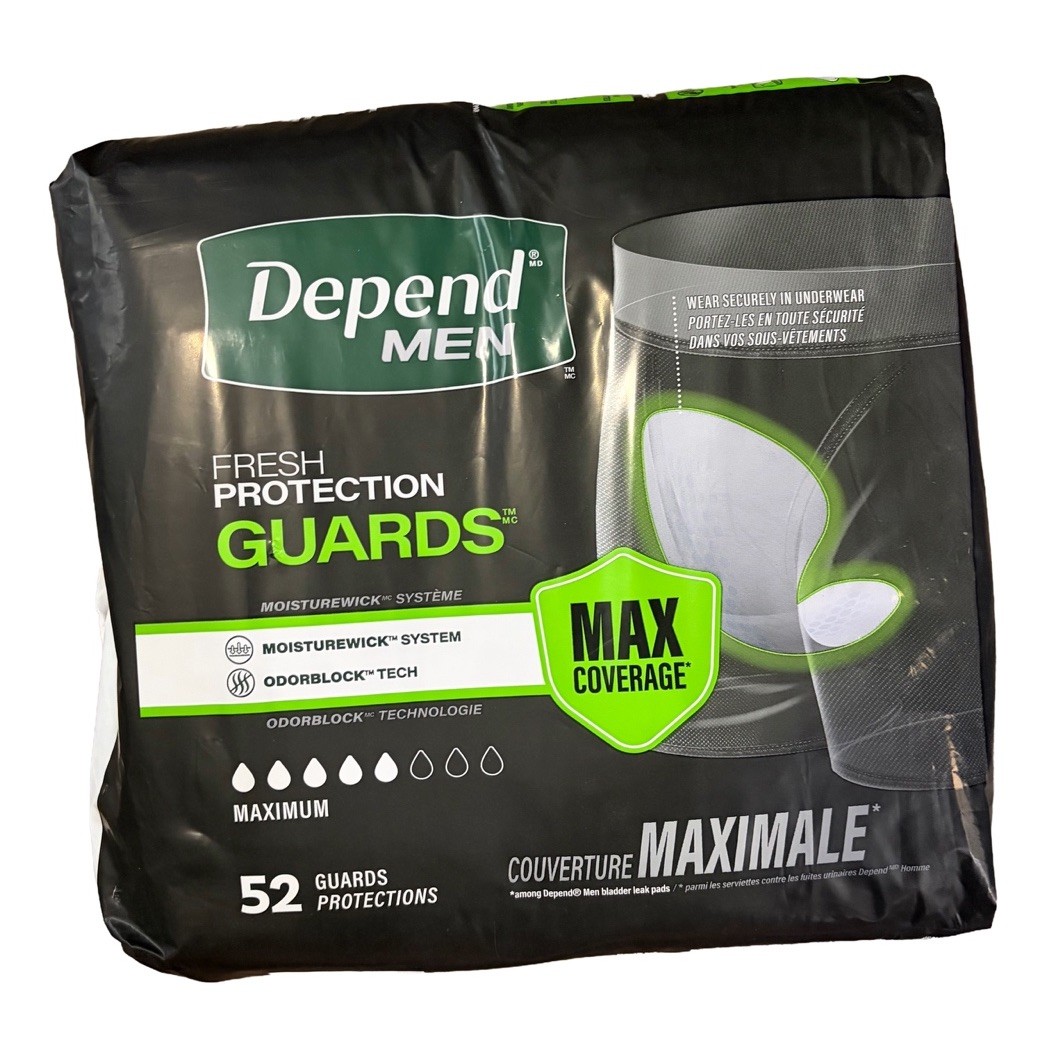 Depend Men Fresh Protection Guards Max Coverage 52 Count Bladder Leak Pads New