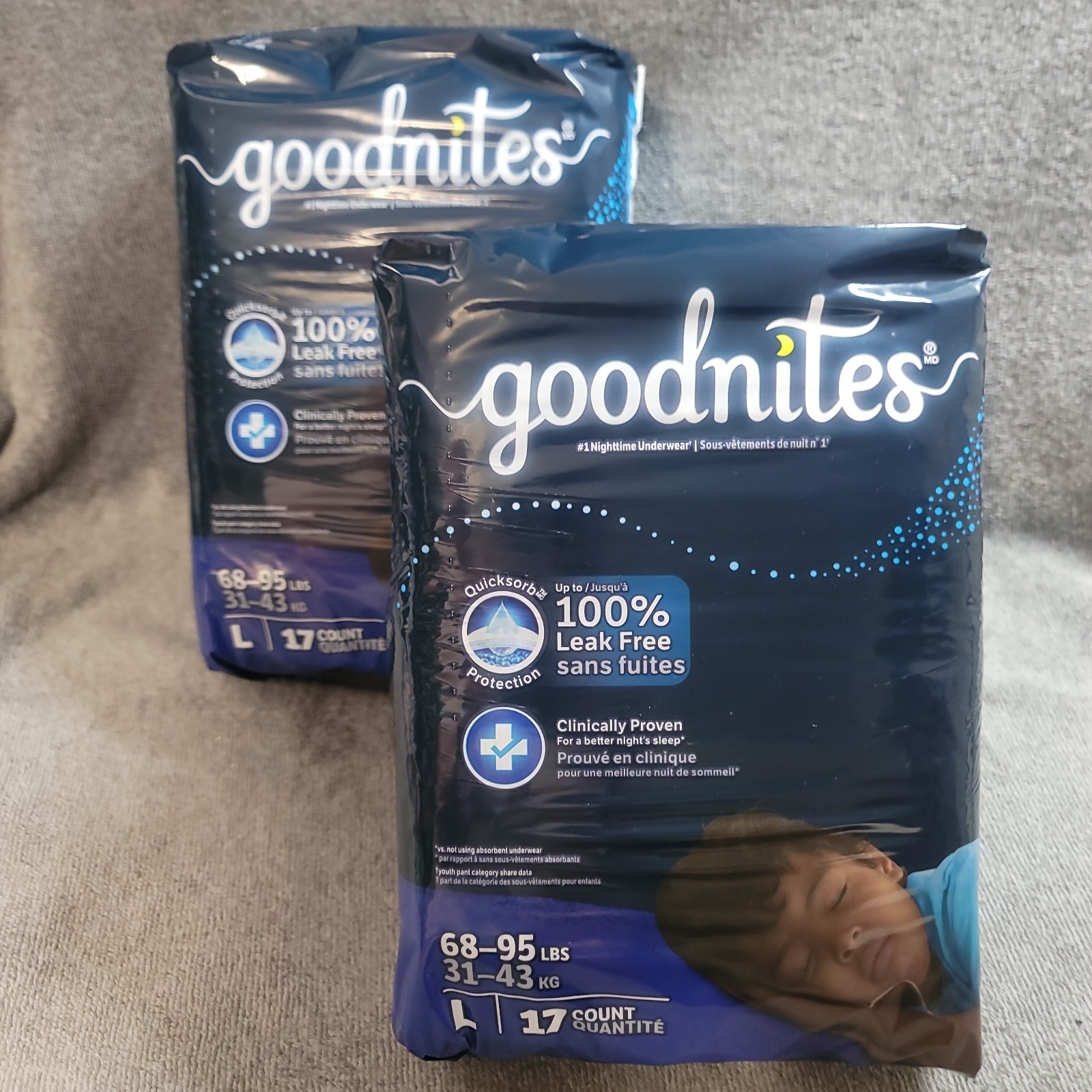 Large Goodnites Boys’ Nighttime Underwear 34 Ct (2 Packs of 17) 68-95lbs