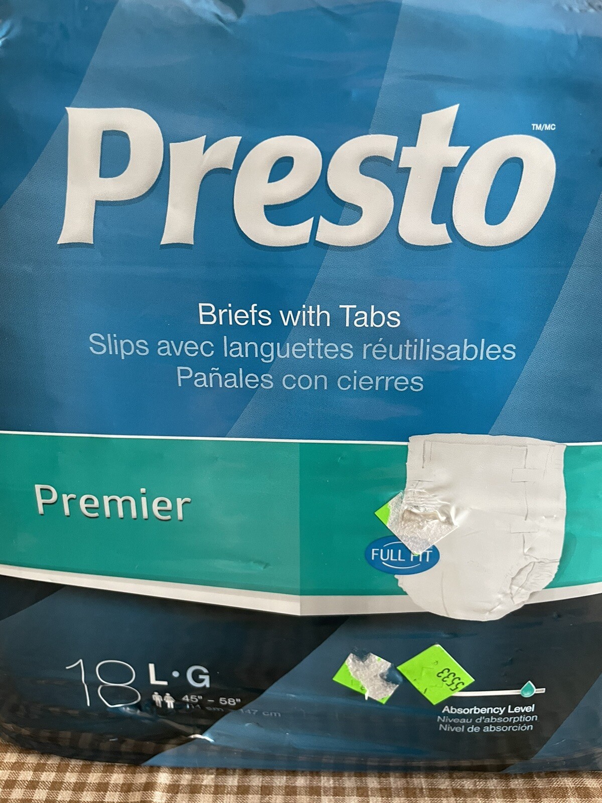 Presto Plus Protective Underwear Large 45” – 58” Maxiumum Absorbency PK/18