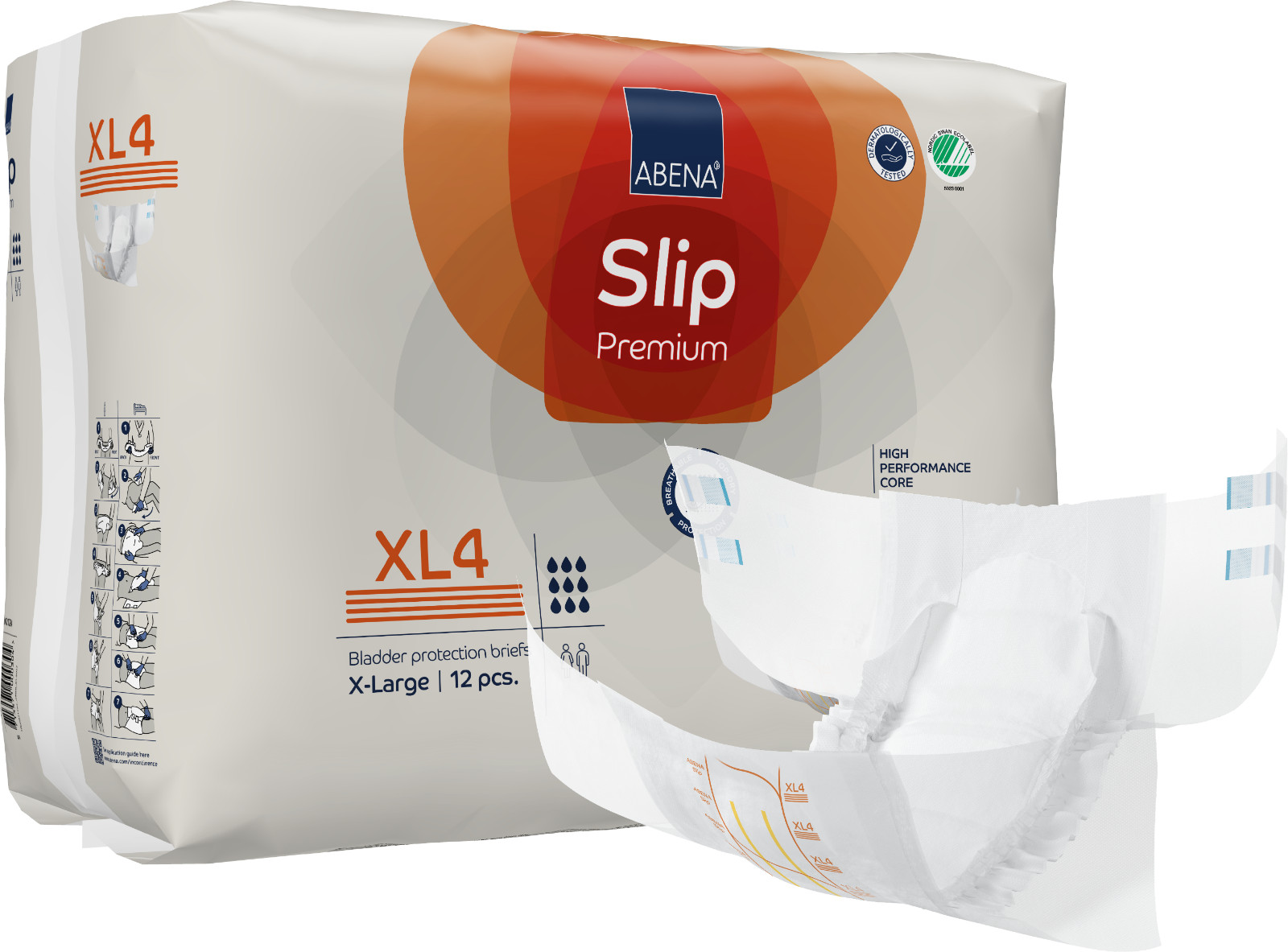 Abena Slip Premium Incontinence Briefs, Level 4, Extra Large, 48 Count
