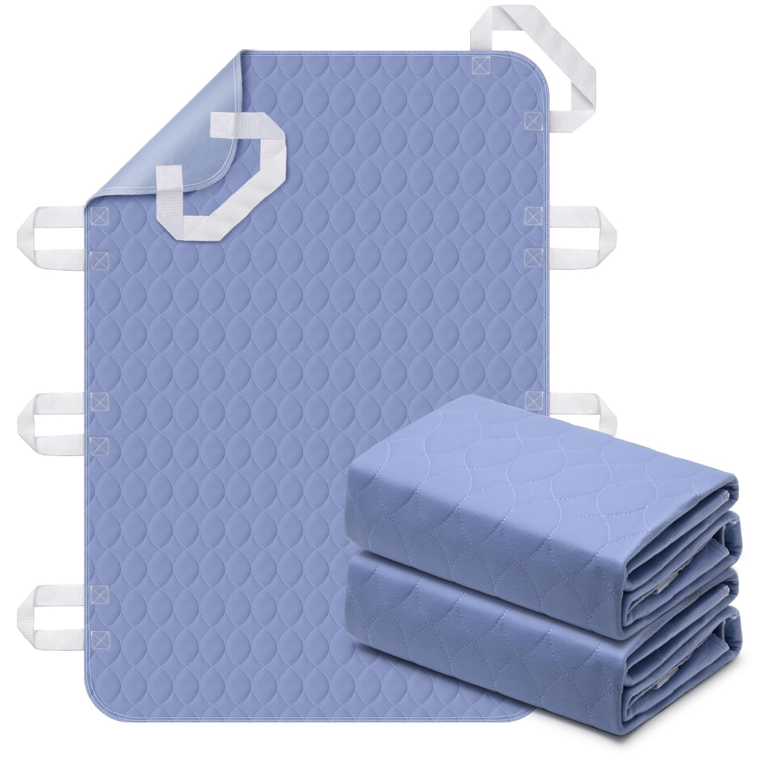 2 PCS Positioning Bed Pad 8 Handle Washable Incontinence Blue 36×52 Inch