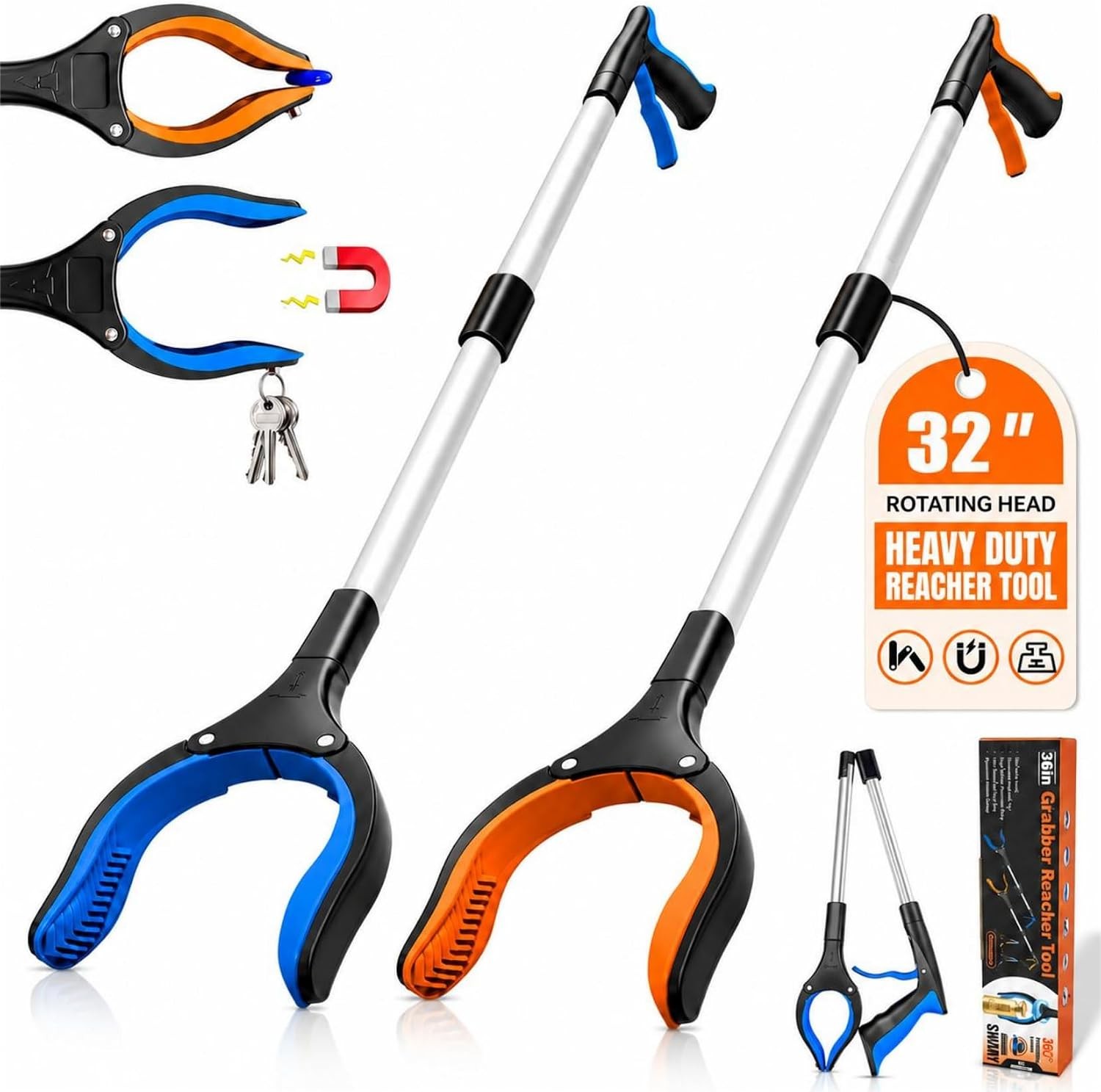 2 Pack 32″ Grabber Reacher Tool, Foldable Reacher Grabbers Pickup Tool for