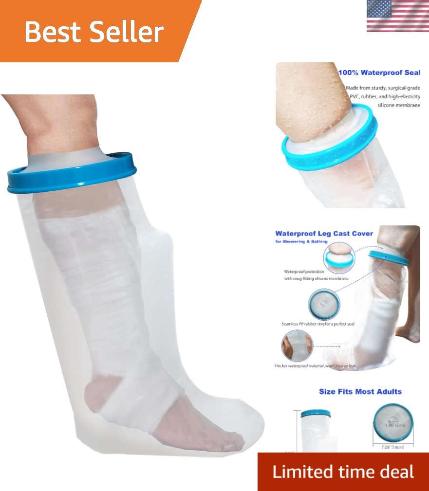 Waterproof Leg Cast Cover for Shower, Reusable Adult Short Leg Protector