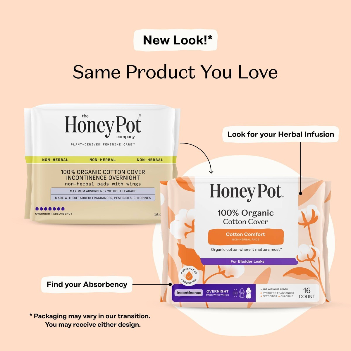 Honey Pot 100% Organic Cotton Comfort Cover Incontinence Overnight – 16 ct