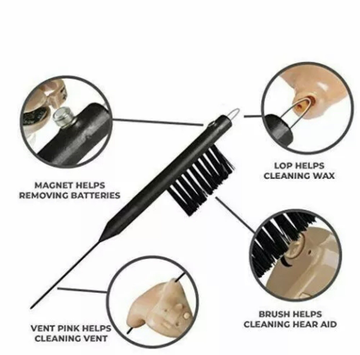 3pc Hearing Aid Cleaning Tool Kit Magnet Free Shipping!