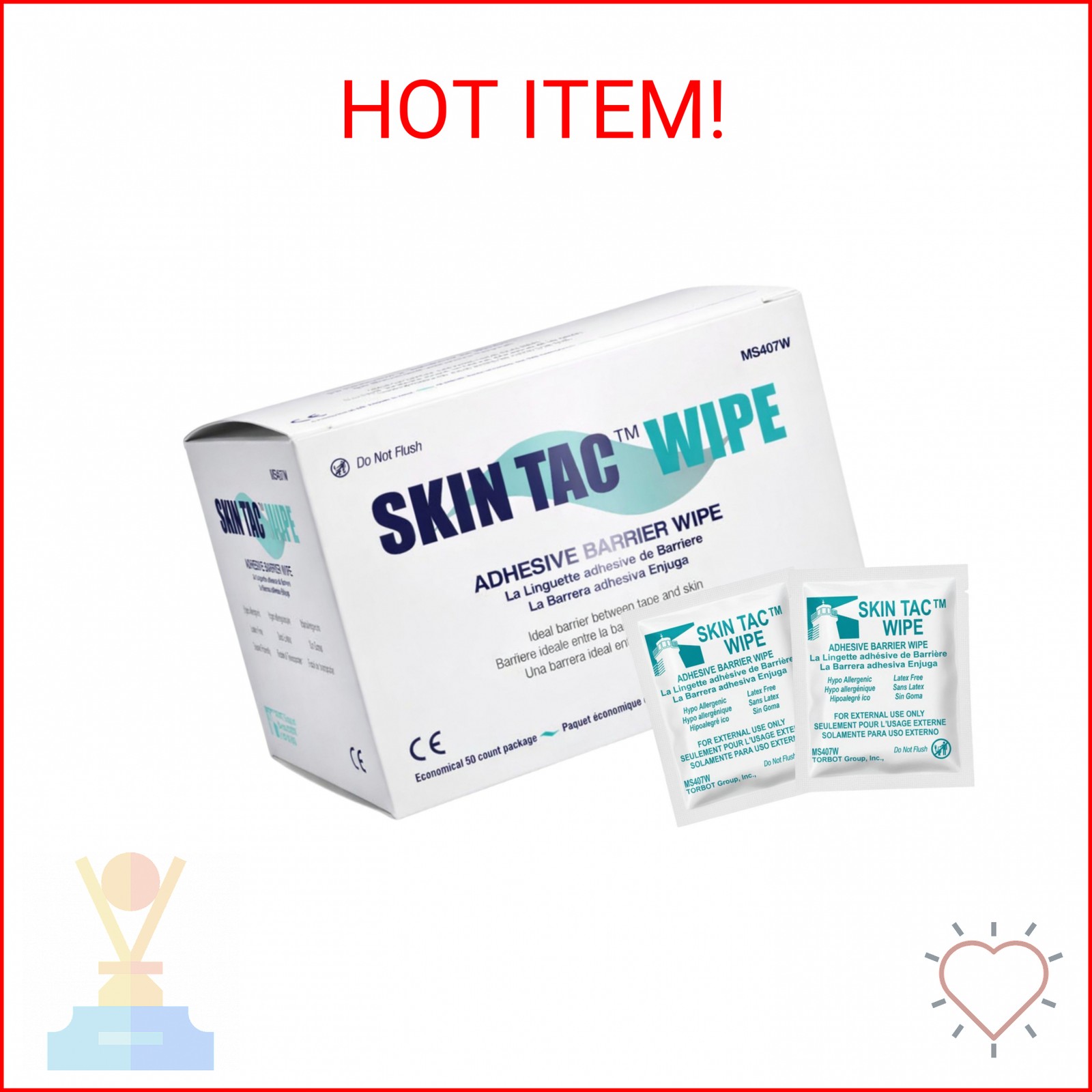 Torbot IM074407W314832 Group Inc Skin Tac”H” Adhesive Barrier Prep Wipe, Liquid