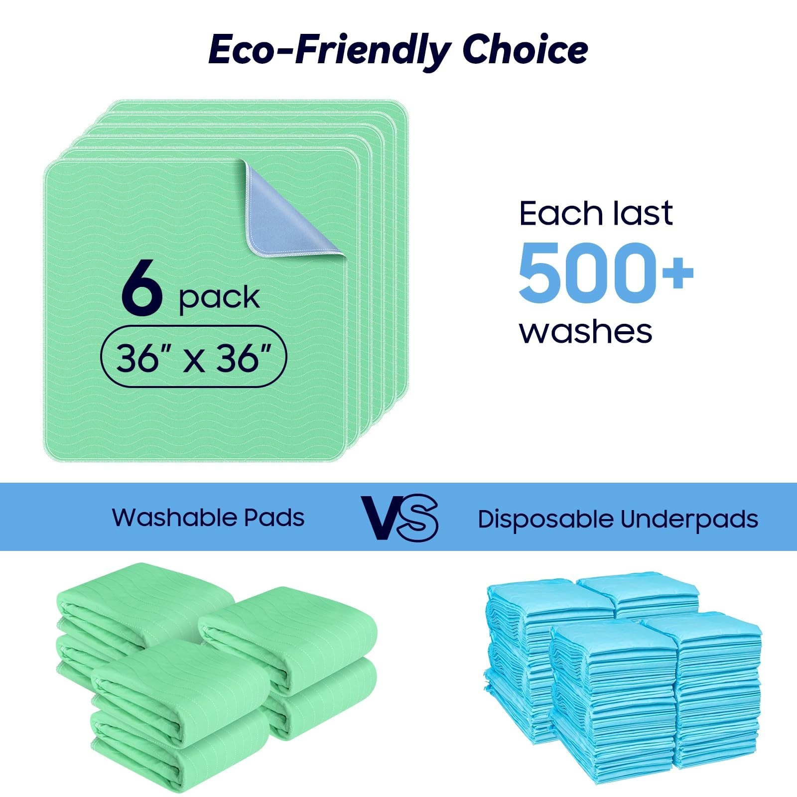 6 Pack Extra Heavy Absorbent Washable Underpads 36″x36″ Waterproof Dog Pee Pads