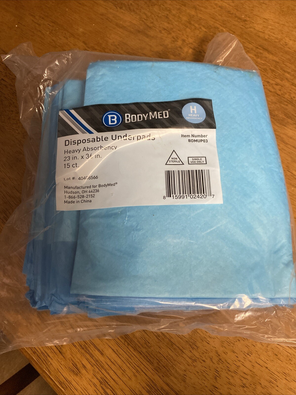 BodyMed Disposable Underpad, 23 in. x 36 in., 15 Underpads, High Absorbency