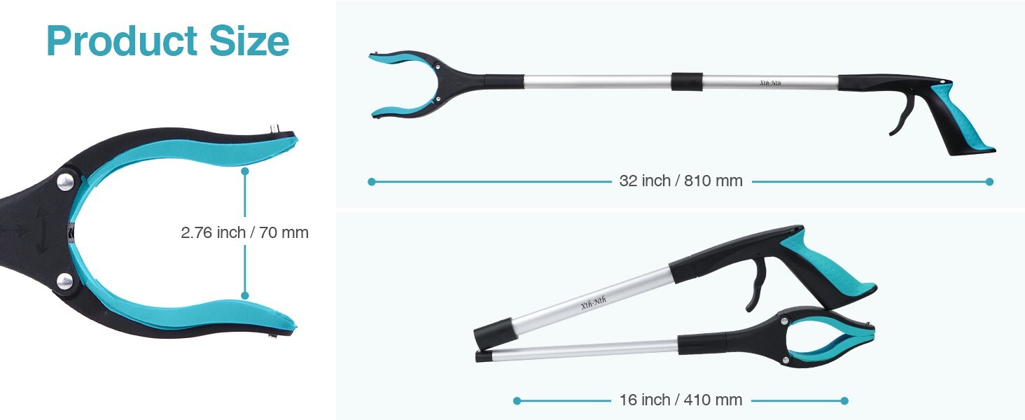 2-Pack Blue 32″ Foldable Grabber Tool, Rotating Claw, Magnetic Tip, Lightweight