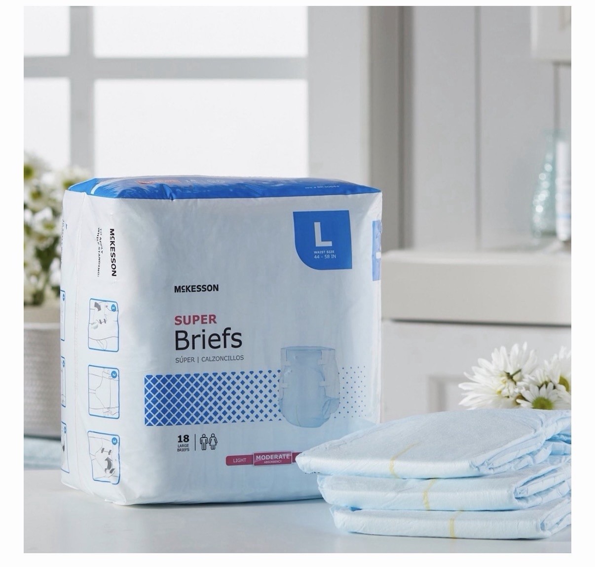 72-count McKesson Super Briefs. Size L. Moderate Absorbency, PremiumOdor Control