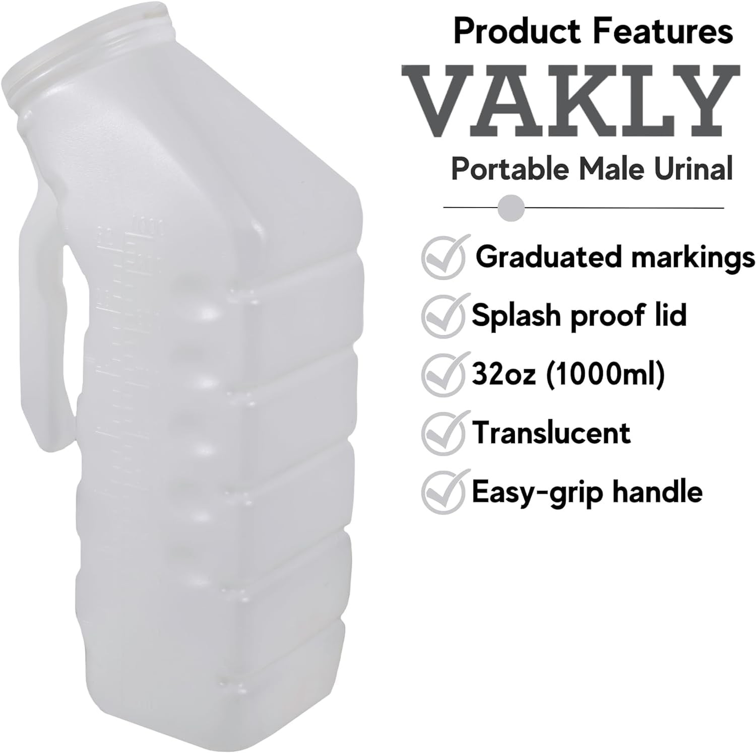 Male Urinal with Cover and Handle Portable Handheld Overnight Pee Bottles for…