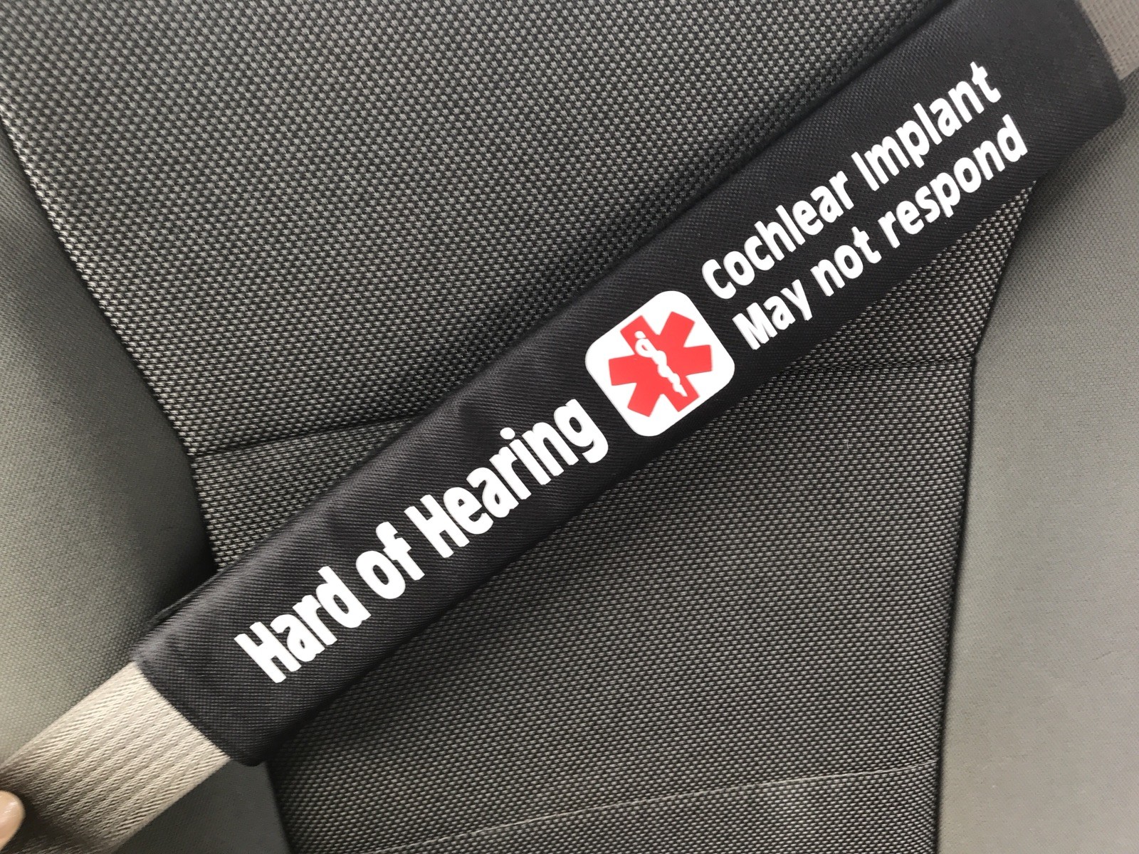 Hard of Hearing Cochlear Implant Medical Alert Seat Belt Cover ICE