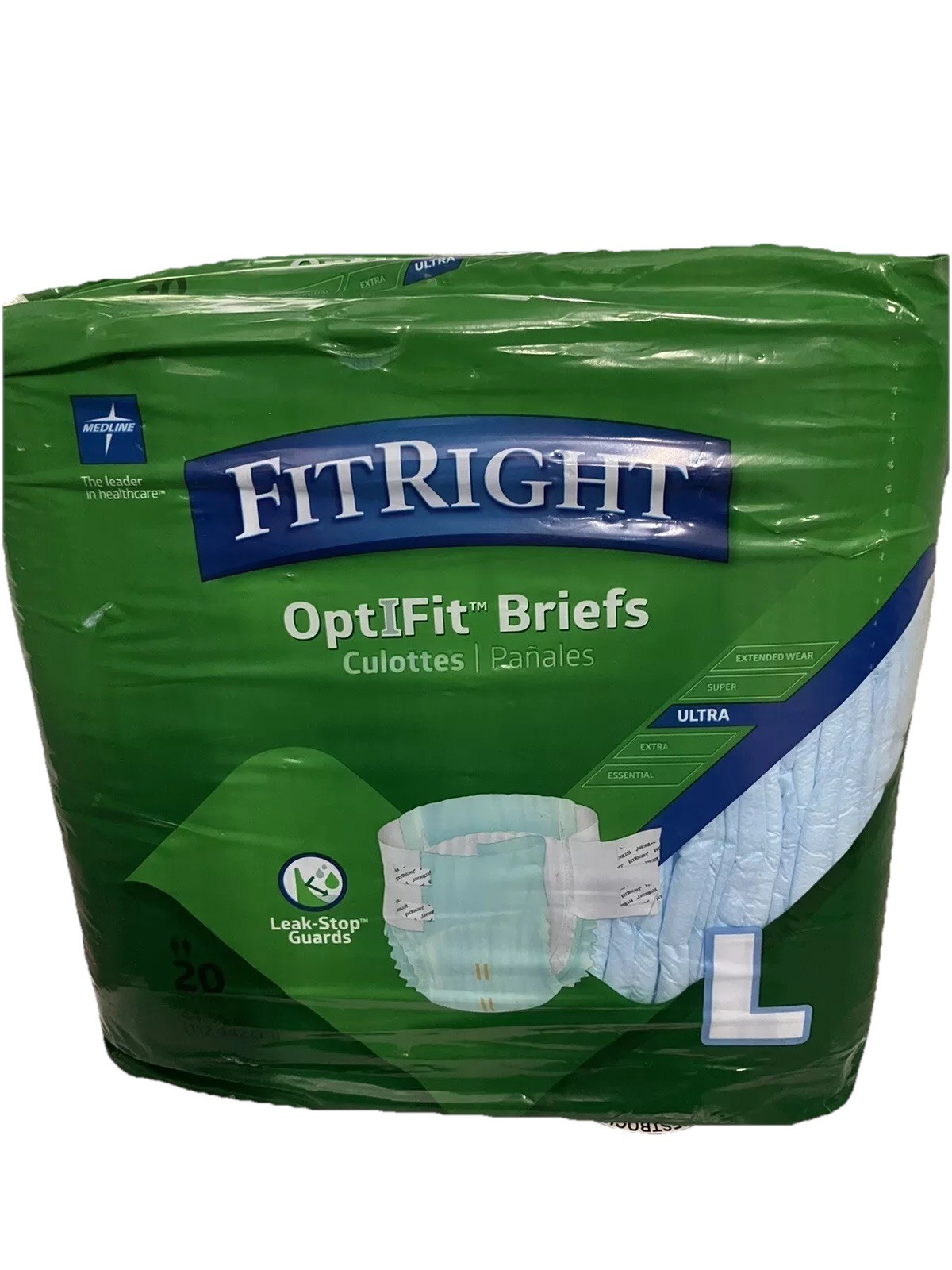 MEDLINE 20x FitRight OptiFit Ultra Adult Sz L Leak-Stop Incontinence Briefs NEW
