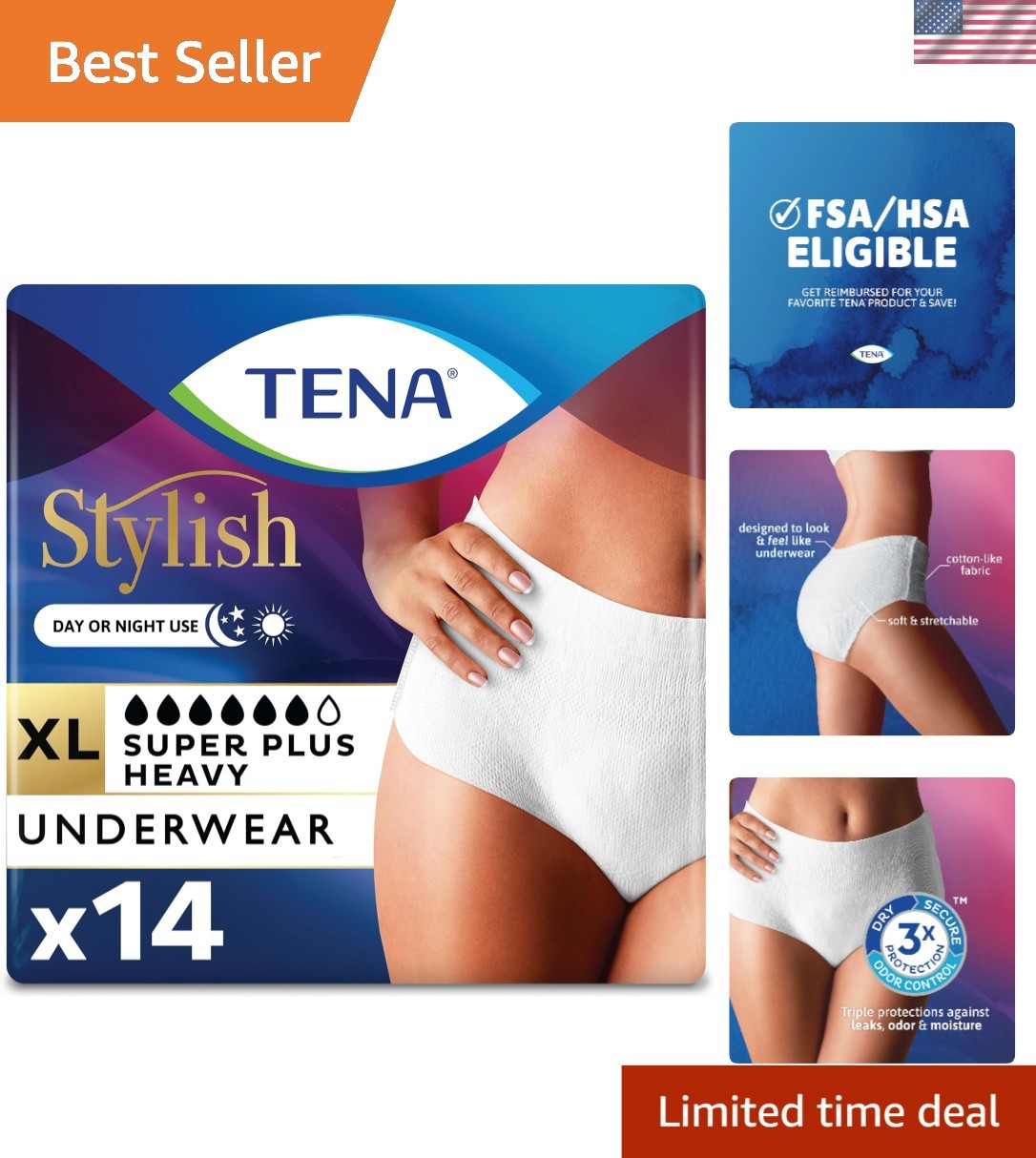 TENA Super Plus Incontinence Underwear for Women, X-Large, 14 Count – Heavy A…