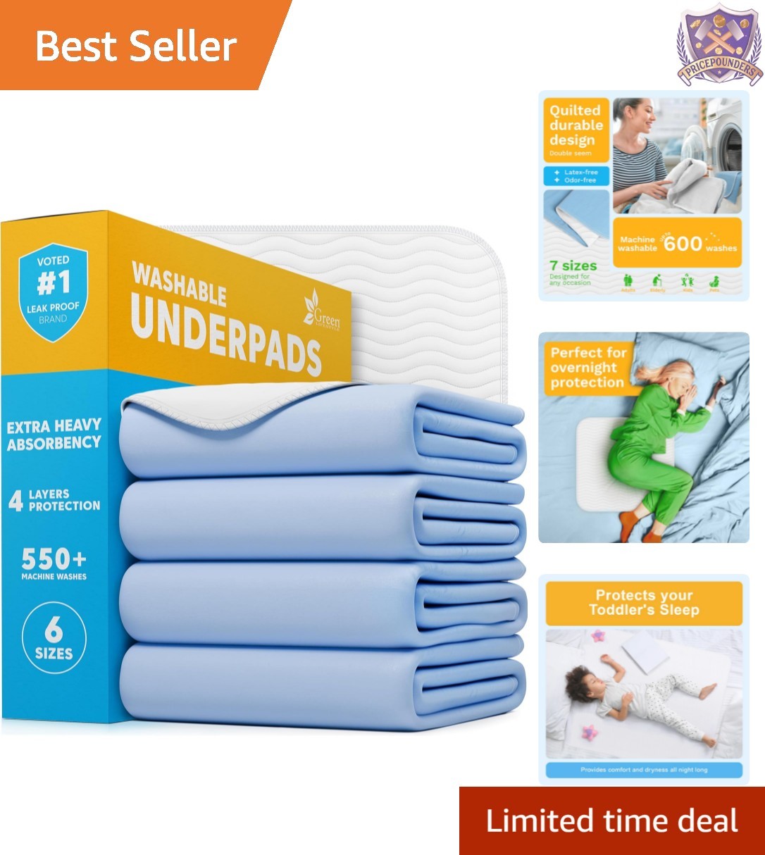 Washable Bed Pads Large 34×36 Reusable Incontinence Pet Bed Pads Pack of 4