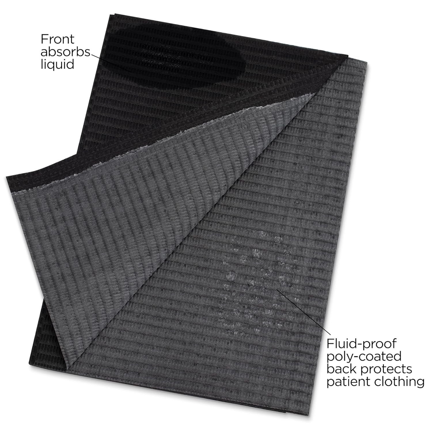 Practicon 125 Pack Black Disposable Patient Bibs, 18″ X 13″, 3 Ply Waterproof Pa
