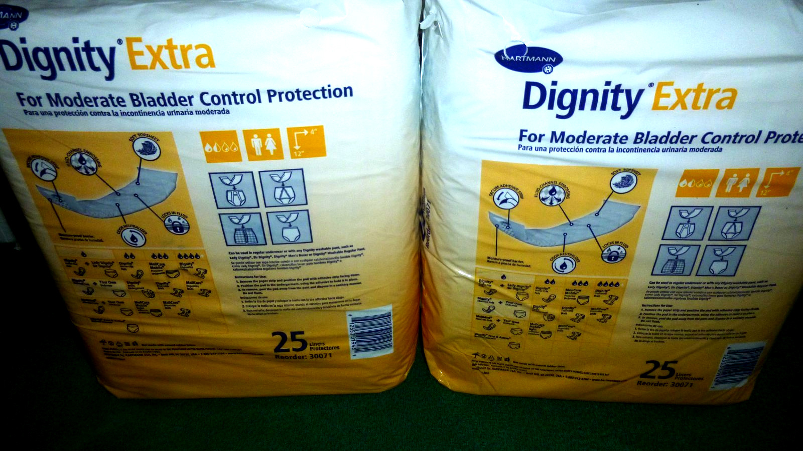Lot of 2 Hartmann Dignity Extra Moderate Bladder Control Liners-25 Ct. Each-New!