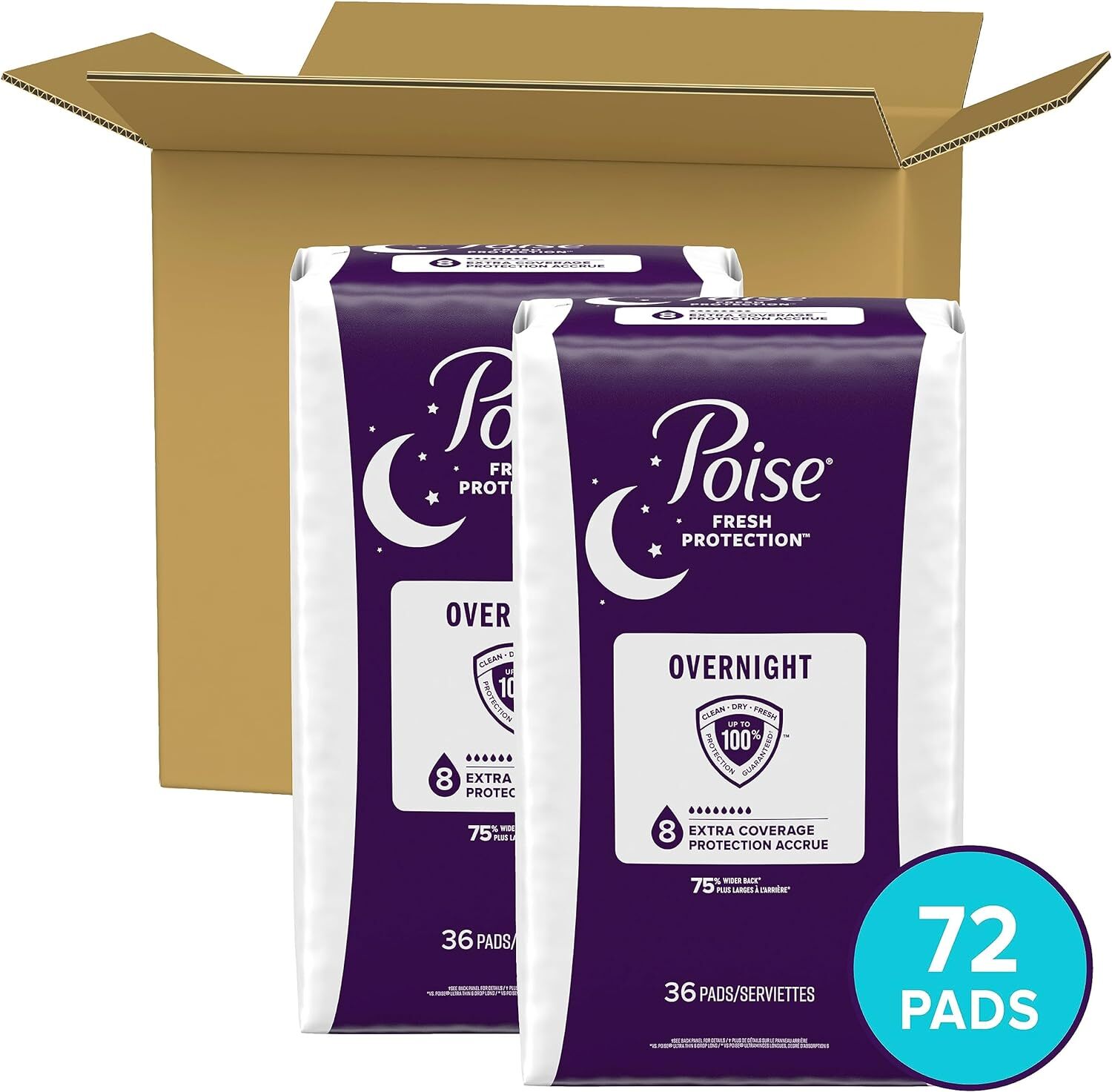 Overnight Incontinence & Postpartum Pads for Bladder Leaks, 8 Drop Extra Coverag