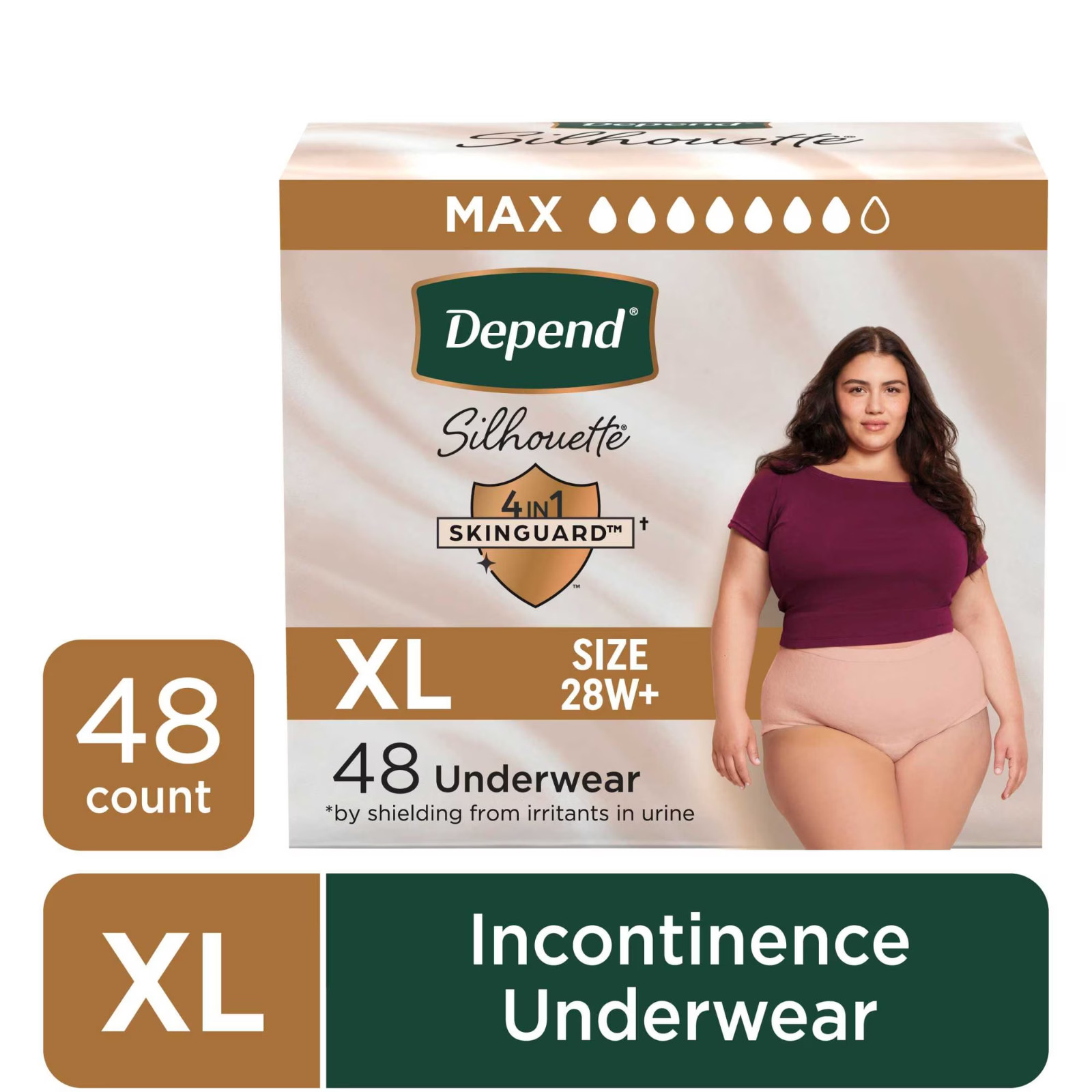 Depend Silhouette Women Incontinence Briefs XL Maximum Absorbency 48 Count, Pink